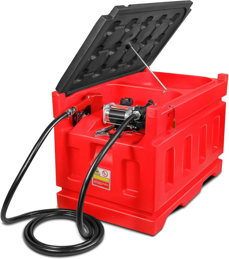 Portable 48 Gallon Fuel Tank with Pump for Gasoline & Diesel, 15GPM High Flow Rate 12V DC Self-Priming Fuel Transfer Pump, 13.1ft Hose, Auto Fueling Nozzle, for Easy Fuel Transportation I117