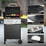 Burner BBQ Propane Gas Grill, Stainless Steel 30,000 BTU Patio Garden Barbecue Grill with Two Foldable Shelves