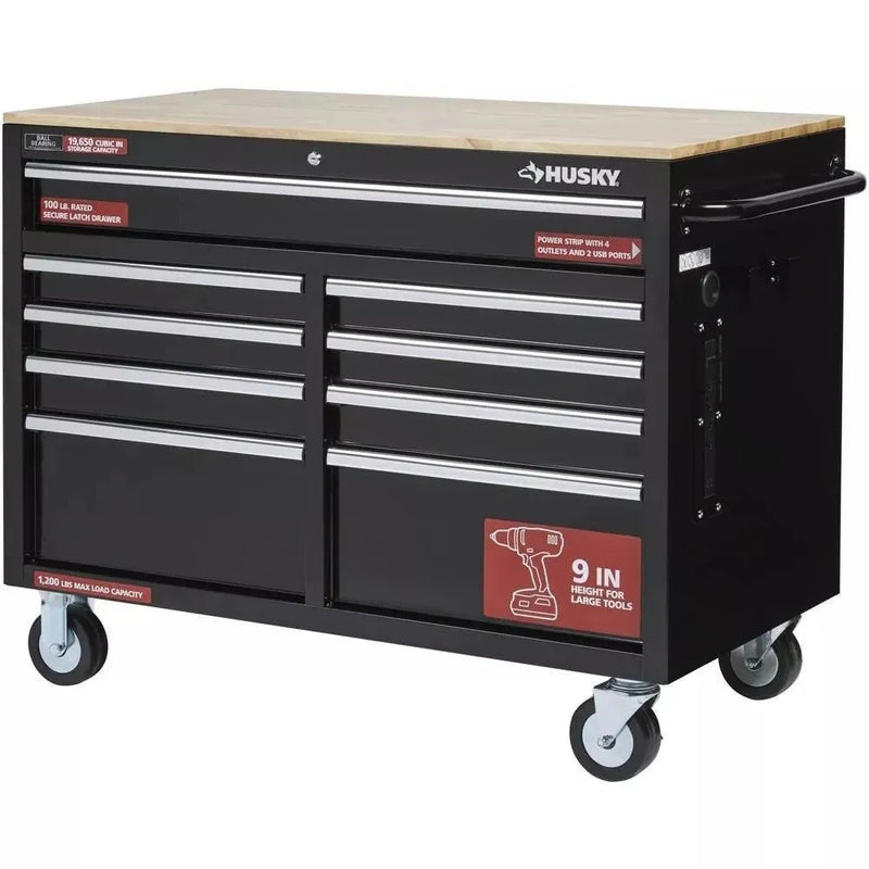 46 in. W x 24 in. D 9-Drawer Gloss Black Deep Tool Chest Mobile Workbench T5423