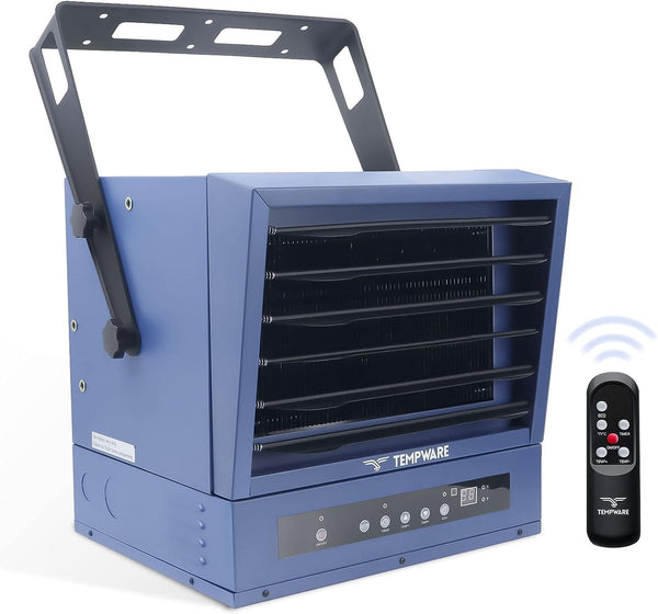 Electric Garage Heater, 7500-Watt Digital Fan-Forced Ceiling Mount Shop Heater with Full-Function Remote, 240-Volt Hardwired 12-Hour Timer, Ideal for Workshop Blue Z3361