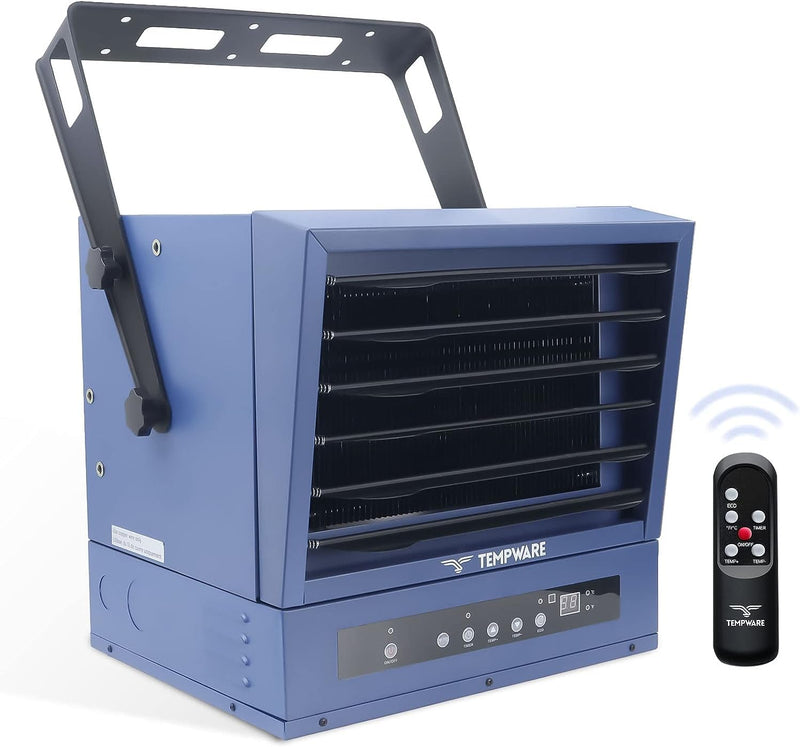 Electric Garage Heater, 7500-Watt Digital Fan-Forced Ceiling Mount Shop Heater with Full-Function Remote, 240-Volt Hardwired 12-Hour Timer, Ideal for Workshop Blue Z3361