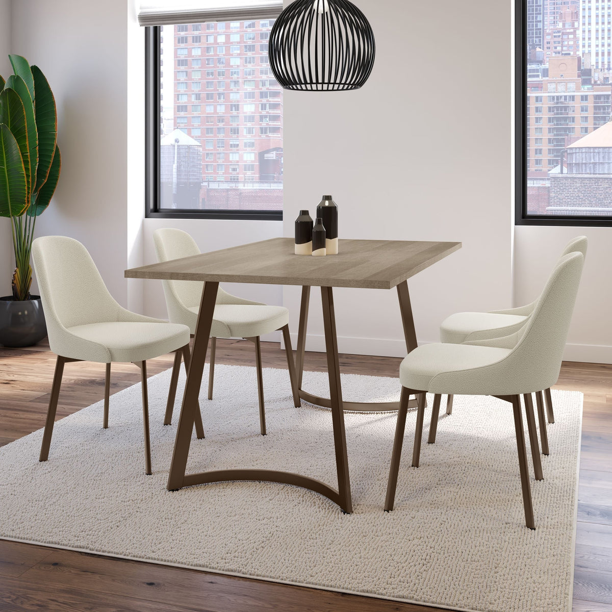 Harper Upholstered Dining Chair, Boucle Polyester Fabric & Bronze Metal Frame