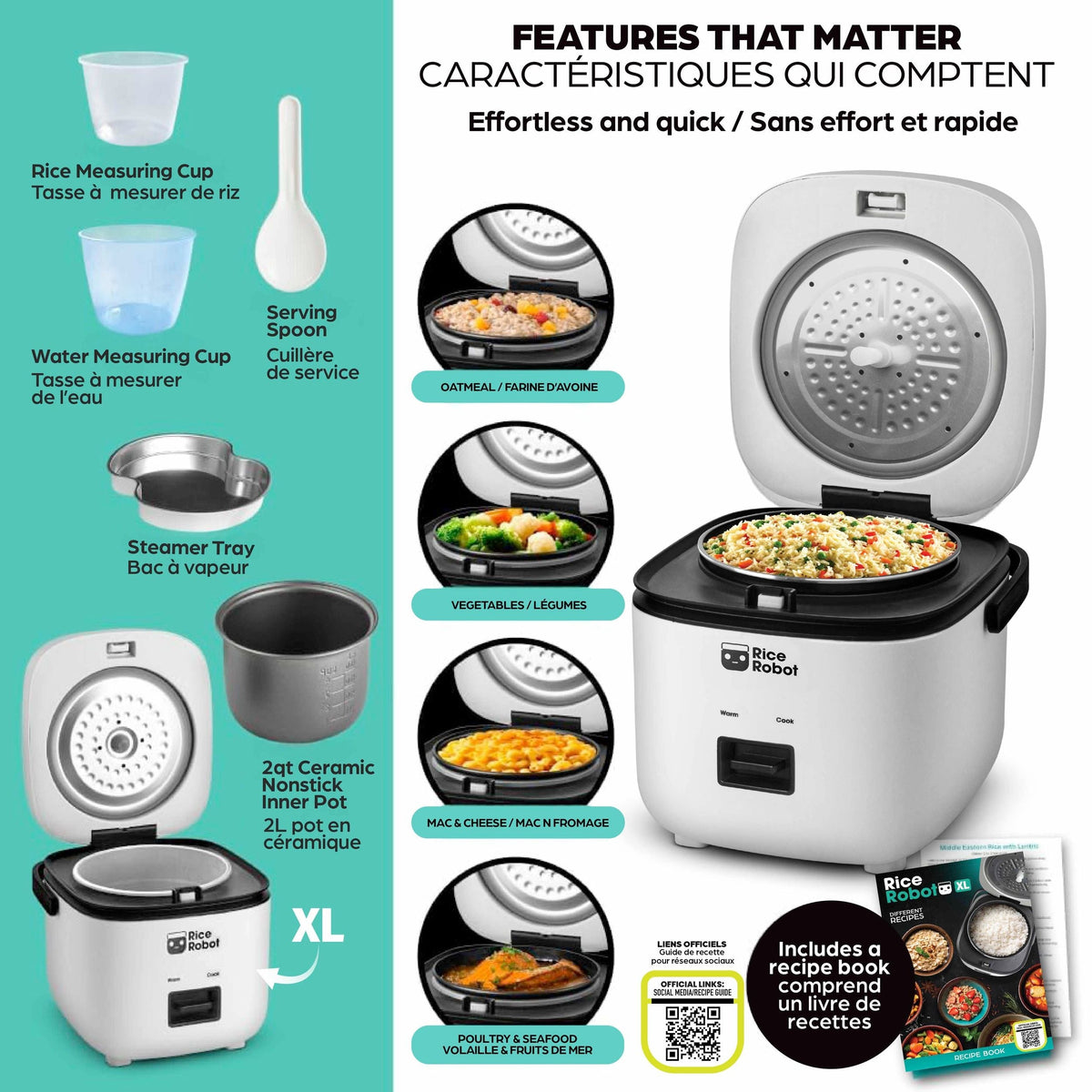 Nonstick Rice Cooker Robot, Large, 2-L Capacity