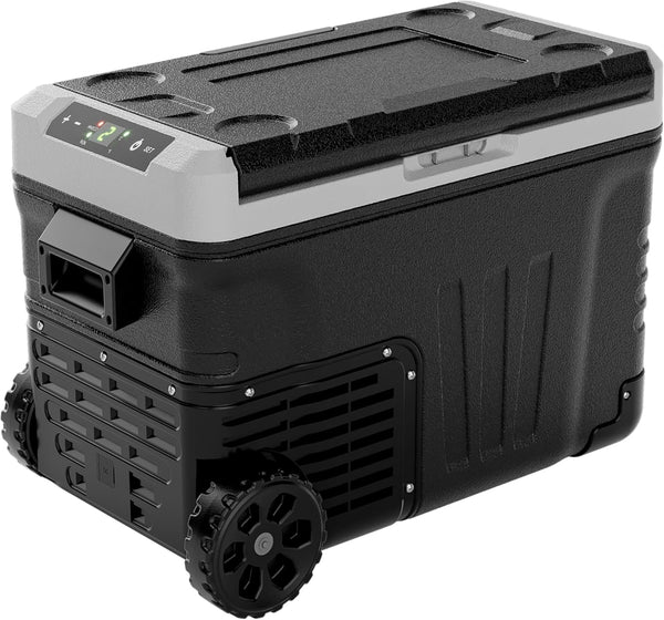 12 Volt Refrigerator, 37QT(35L) Electric Cooler, Portable Freezer 12V/24V DC 110-240V AC, 12V Fridge -4℉~68℉, 12V Cooler with Wheels & 2 Baskets for Travel, Truck, Boat, Camping D8743