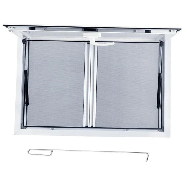 Concession Window 36W x 36H Aluminum Alloy Food Truck Service Window with Sliding Screens & Awning Door, Hydraulic Lift, Locking Mechanism, Versatile for Catering T9002