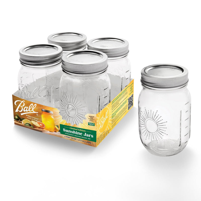 Regular Mouth Sunshine Glass Mason Jar, 16-oz/473-mL, 4-pk L3153