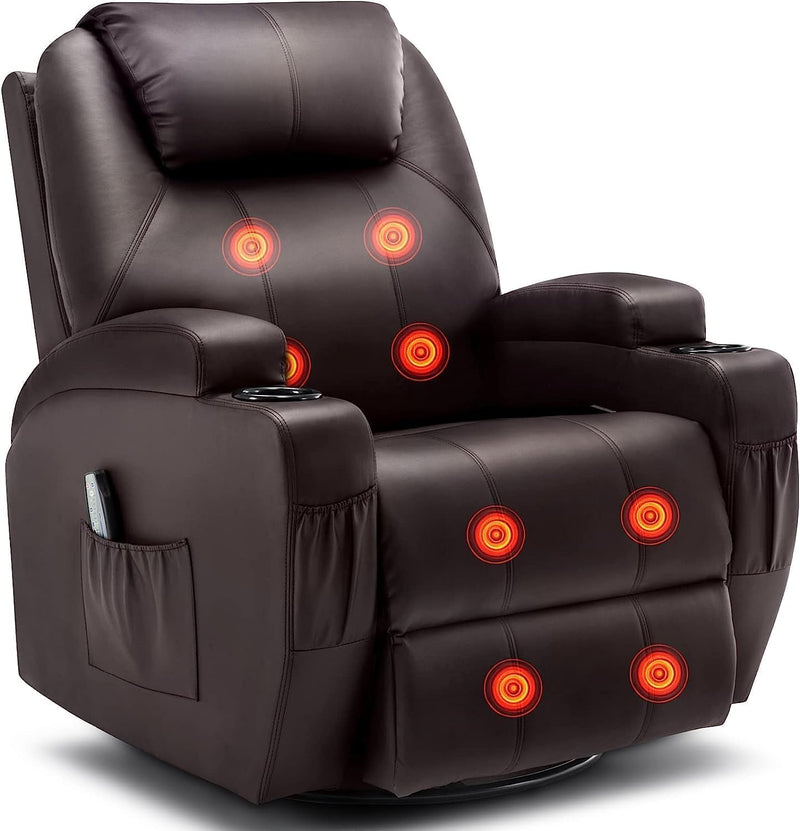 Recliner Chair, Rocking Chair with Massage and Heat, 360° Swivel Recliner Chairs for Adults, Rocker Manual Recliner with Remote Control and Cup Holder Room, Bedroom, Nursery F5934