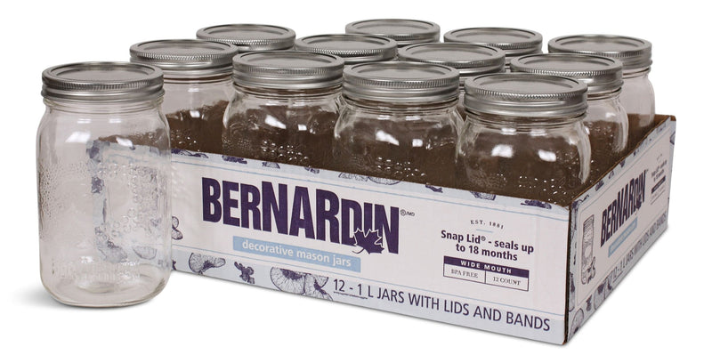 Decorative Glass Mason Jars with Snap Lids, 1 L, 12 Count W6388