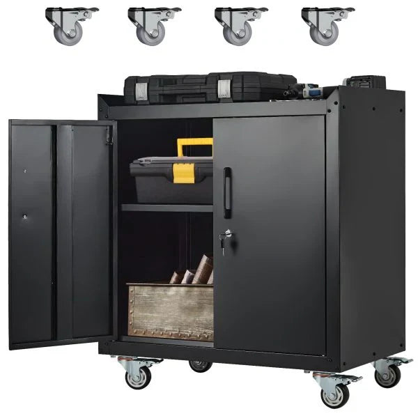 Garage Storage Cabinet with Wheels, 2 Door Tool Cabinet with Adjustable Shelves, Metal Lockable Tool Cabinet, Rolling Tool Chest for Home, 34 H x 30.3 L x 18 W, Assembly Required J331