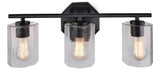 Bridgewater 3-Light Vanity Light Fixture with Rippled Glass Shade, Black