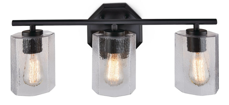 Bridgewater 3-Light Vanity Light Fixture with Rippled Glass Shade, Black O2084