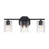 Bridgewater 3-Light Vanity Light Fixture with Rippled Glass Shade, Black