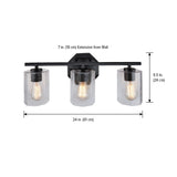 Bridgewater 3-Light Vanity Light Fixture with Rippled Glass Shade, Black