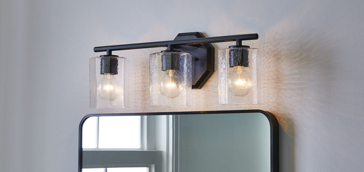 Bridgewater 3-Light Vanity Light Fixture with Rippled Glass Shade, Black