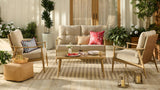 Elmvale Outdoor Patio Conversation Set with Rattan Back and Tufted Cushions, Tan, 4-pc