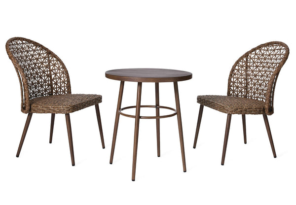 Grayling Wicker Outdoor Patio Chat Set with Padded Cushions, Brown, 3-pc W5562