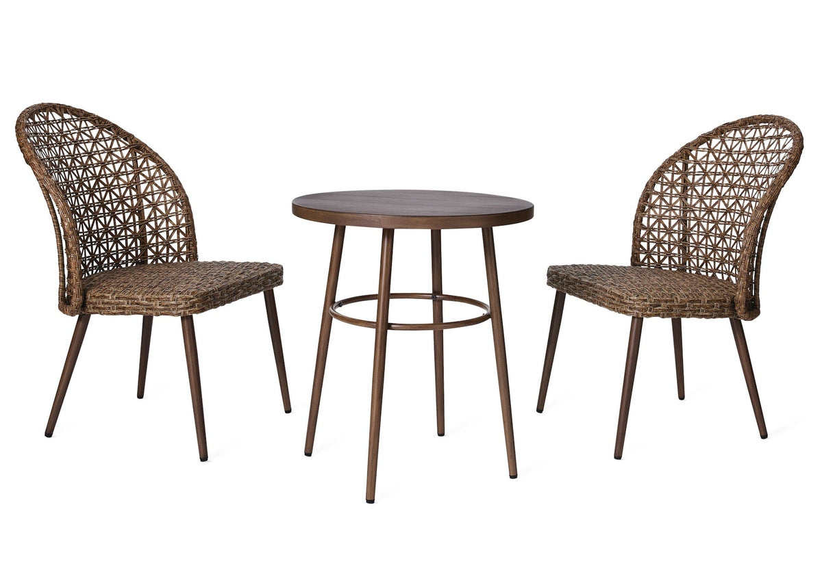 Grayling Wicker Outdoor Patio Chat Set with Padded Cushions, Brown, 3-pc