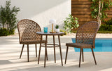 Grayling Wicker Outdoor Patio Chat Set with Padded Cushions, Brown, 3-pc