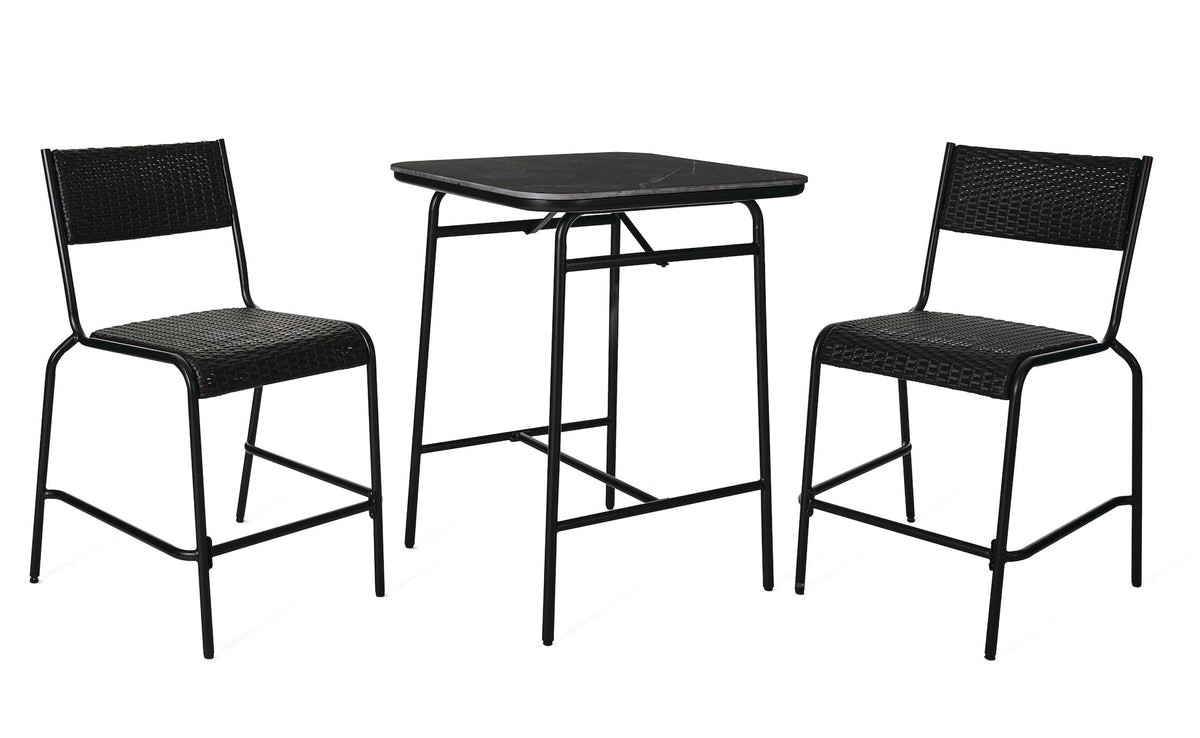 Kensington Outdoor Patio High Dining Set with Stone Table Top, Black, 3-pc