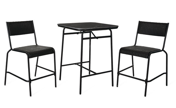 Kensington Outdoor Patio High Dining Set with Stone Table Top, Black, 3-pc G8489