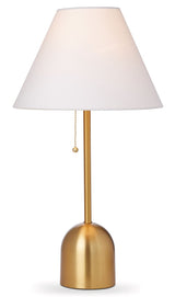White Linen Cone Shade Table Lamp, 22-in, Antique Brass