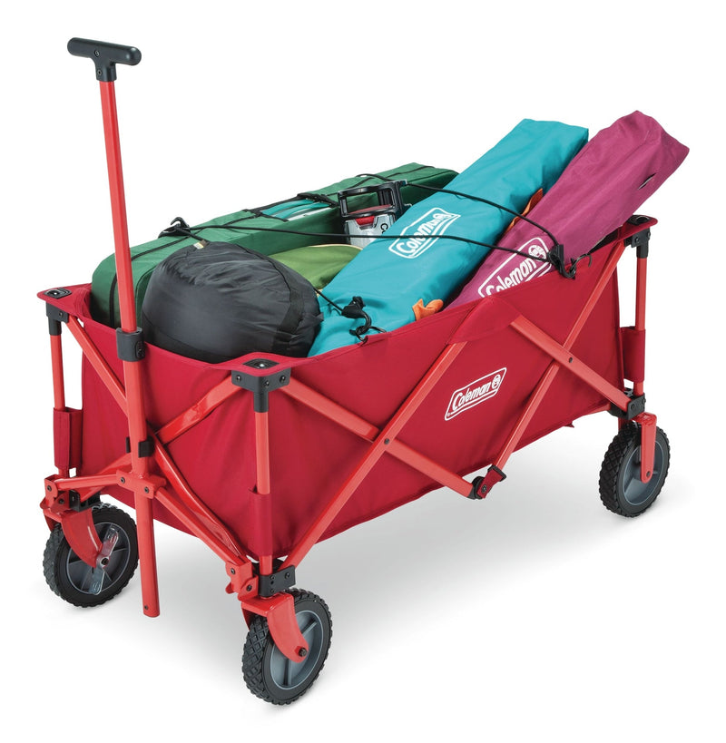 Outdoor Collapsible Folding Utility Wagon with Brake & Carry Bag, Red, 220-lb (100-kg) Capacity R9597