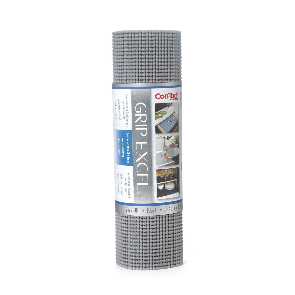 Grip Excel Non-Adhesive Cushioned Shelf/Drawer Liner, Grey, 12-in x 10-ft
