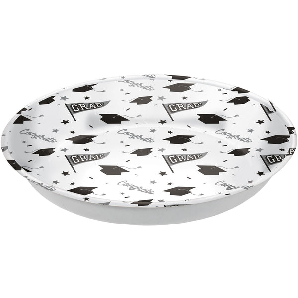 "Congrats Grad" Round Plastic Reusable Serving Bowl, White, 14-in, for Graduation V9233