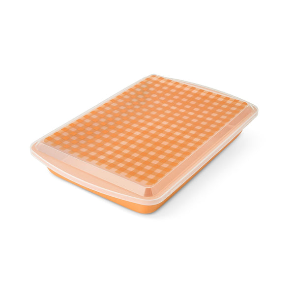 Gingham Metal Pan with Lid and Cutter M1907