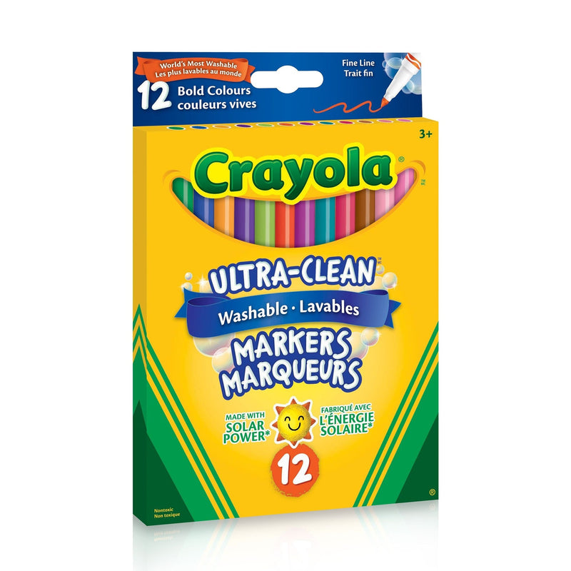 Ultra-Clean Washable Fine Tip Markers for Drawing/Colouring, Multi-Colour, 12-pk, Ages 3+ W3982