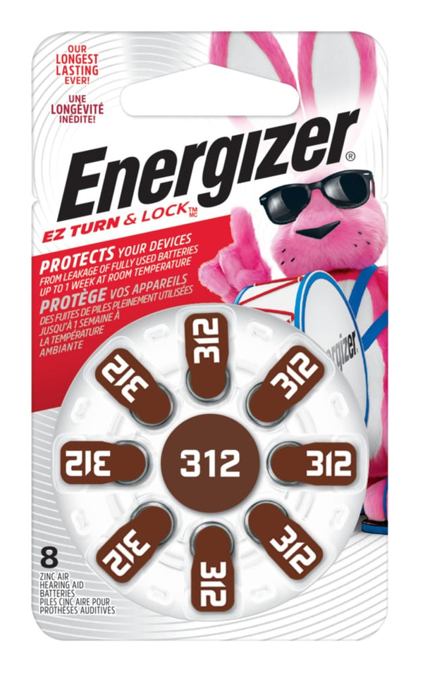 8-pk 1.4V / 1.4 Volt Zinc Hearing Aid Batteries 312, EZ Turn Lock, Long Lasting Z413