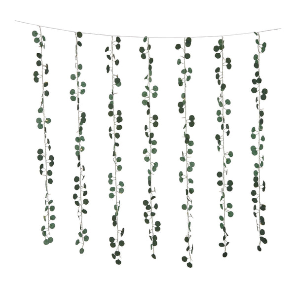 Outdoor 12-Strand Warm White LED Curtain String Lights with Eucalyptus Leaves, 11.48-ft Y2581