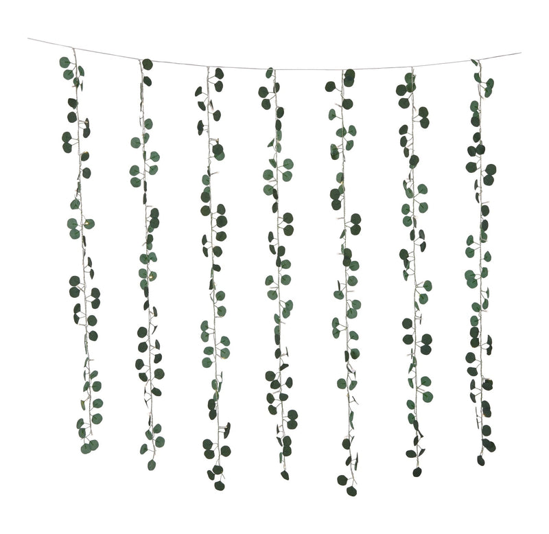 Outdoor 12-Strand Warm White LED Curtain String Lights with Eucalyptus Leaves, 11.48-ft F7097