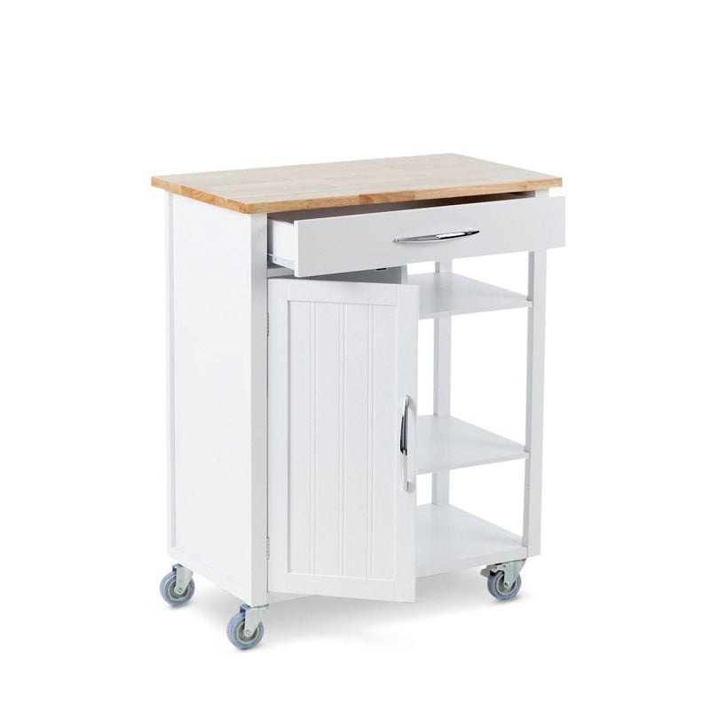 Wood Top Kitchen Utility Storage Cart/Island With Locking Wheels, White O9314