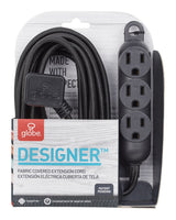 12-ft 16/3 Fabric Extension Cord, Right Angle Plug, 3 Outlets, Black