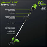 60V 13-in String Trimmer & 540CFM/140MPH Blower Combo Kit with 4.0Ah Battery & Charger