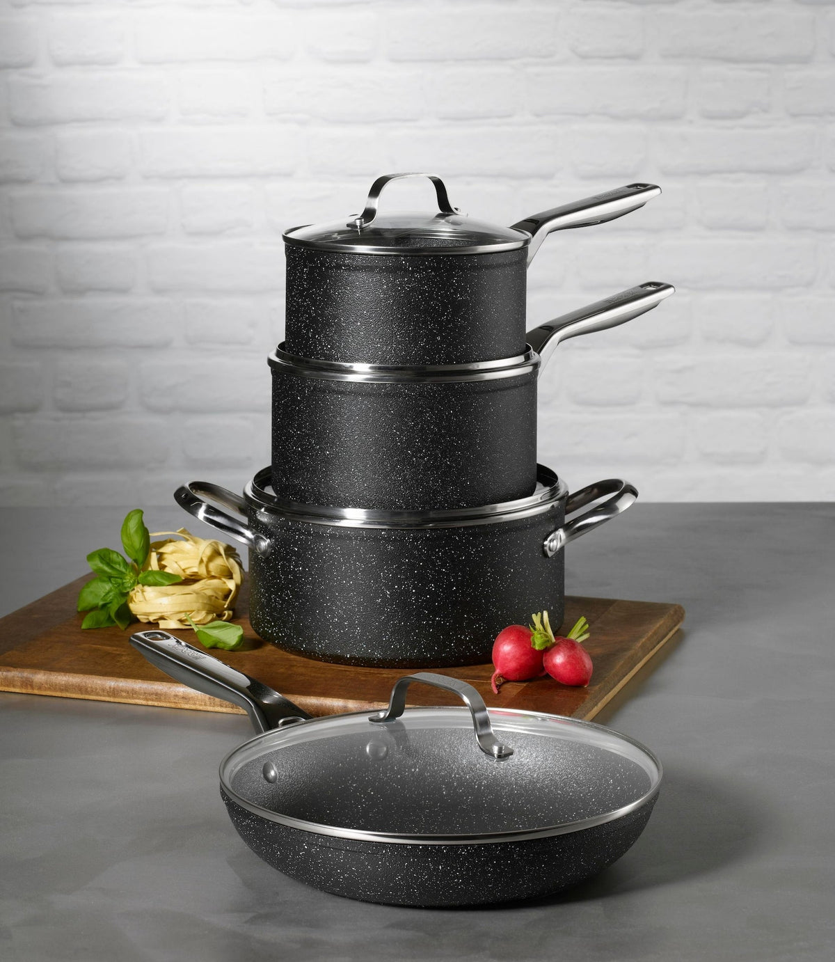 Rock Essence Cookware Set with Glass Lids, Aluminum, 8-pc