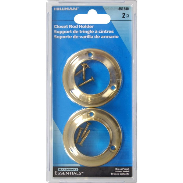 Closet Rod Holder, Mounting Hardware Included, Brass-Plated, 2-pc O6331