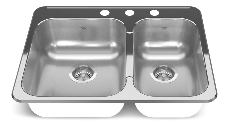 Drop In Double Bowl 3-Hole Kitchen Sink, 27.25-in. x 20.56-in, Stainless Steel E4864