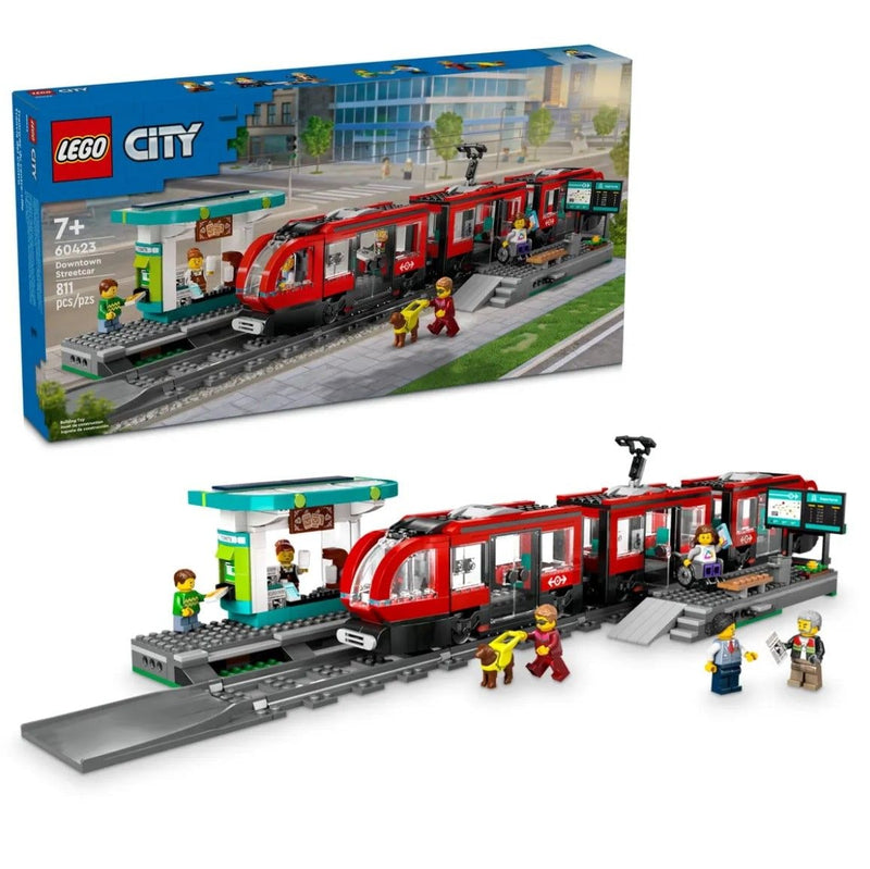 City Downtown Streetcar and Station Toy Train Set - 60423, 811-pcs, Ages 7+ F1236