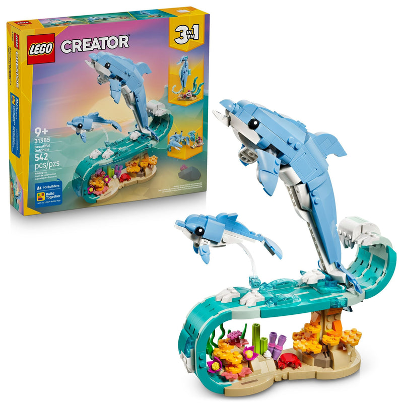 Creator 3-in-1 Sea Animals: Beautiful Dolphins Toy Building Set - 31385, 542-pcs, Ages 9+ S4202