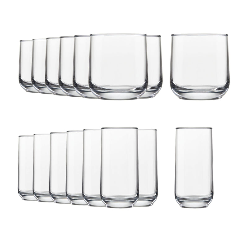 Ascent 16pc Tumbler Glassware Set, Dishwasher Safe, 8pc x 13.3-oz and 8pc x 16-oz T3175