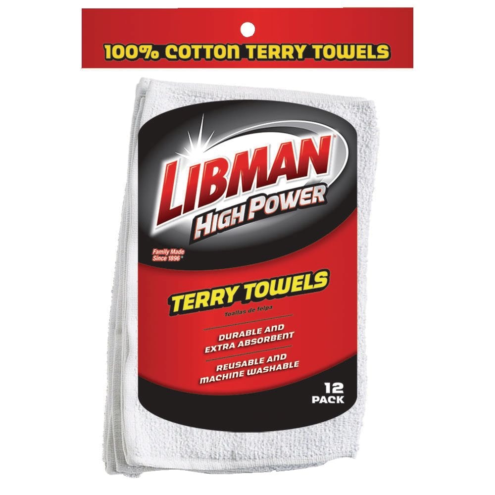 Heavy Duty All-Purpose Machine Washable 100% Cotton Terry Towels, White, 12-pk