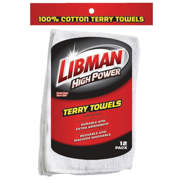 Heavy Duty All-Purpose Machine Washable 100% Cotton Terry Towels, White, 12-pk Y2282