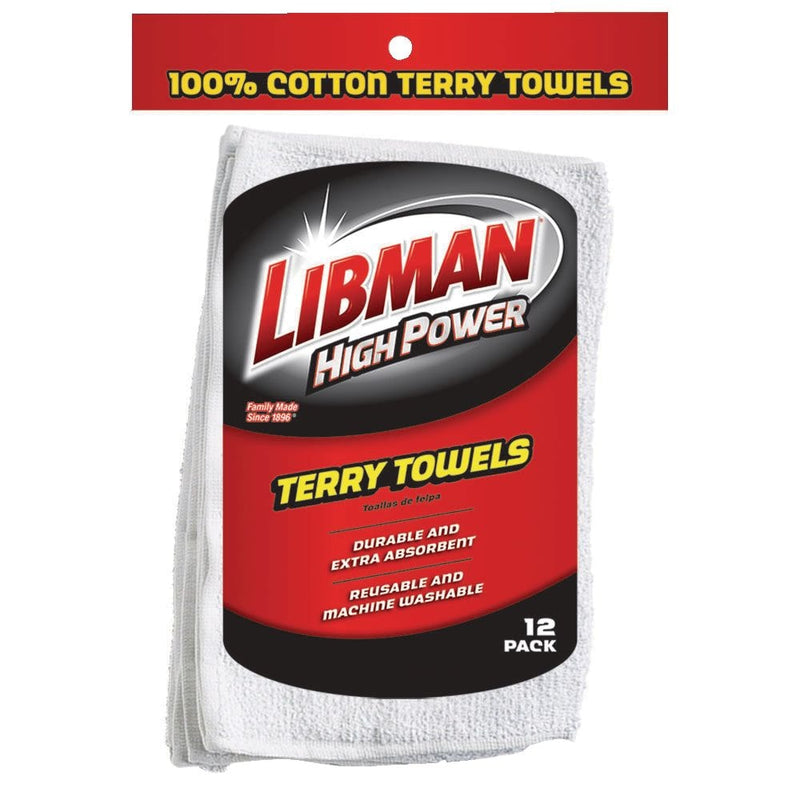Heavy Duty All-Purpose Machine Washable 100% Cotton Terry Towels, White, 12-pk Y2282