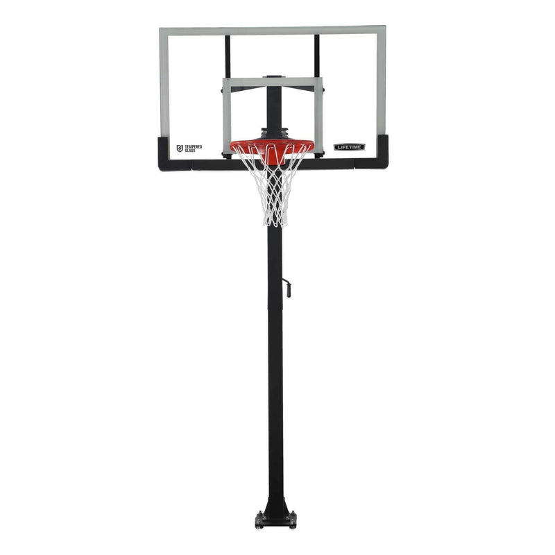 Adjustable In-Ground Bolt Down Outdoor Basketball Hoop with 60-in Tempered Glass, Hoop & Net System G4714