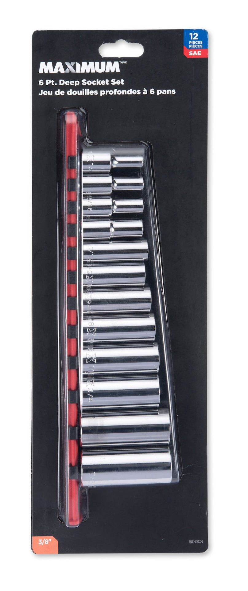 3/8-in Drive Deep Socket Set 12-pc, SAE, CRV, Nickel-Chrome Plating