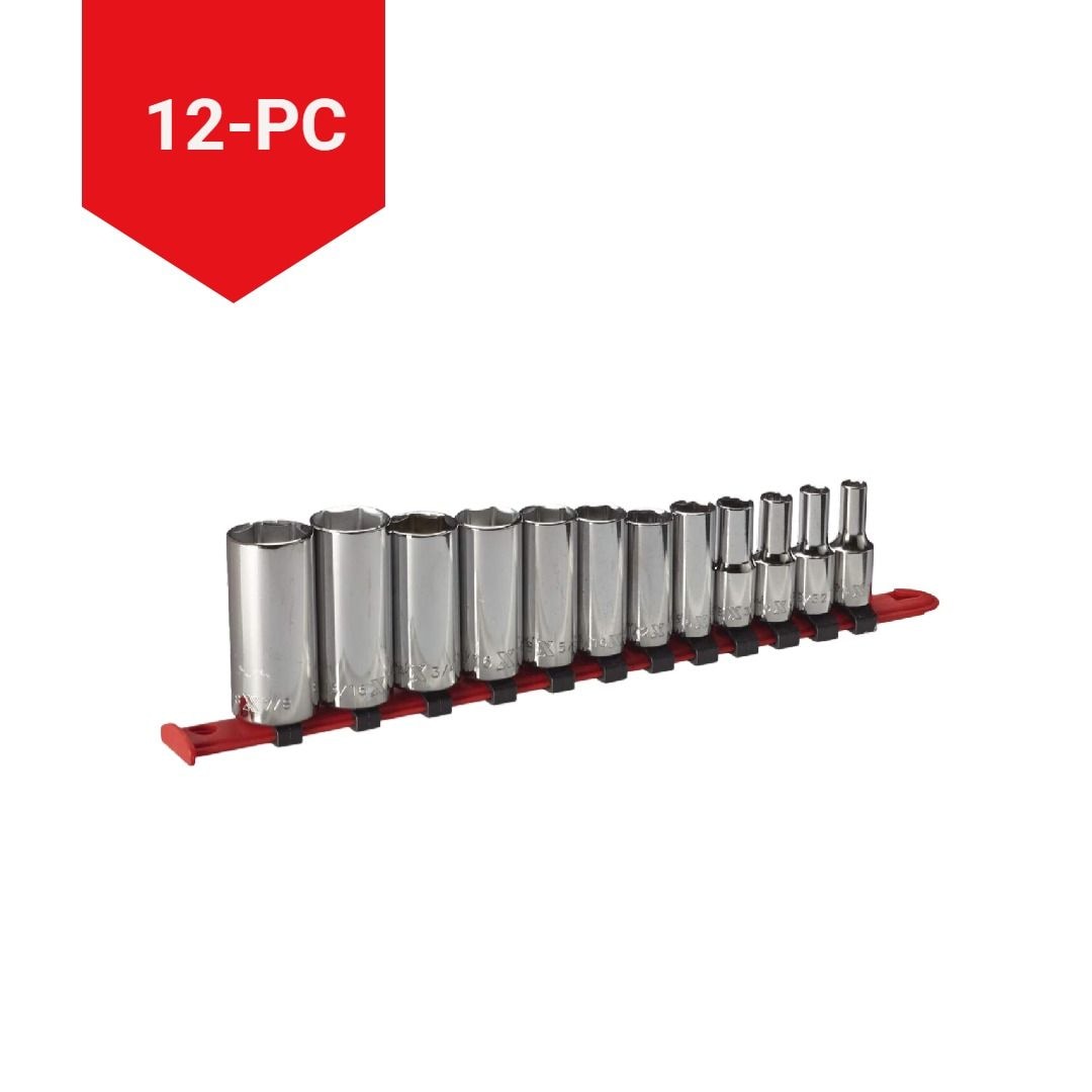 3/8-in Drive Deep Socket Set 12-pc, SAE, CRV, Nickel-Chrome Plating