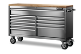Butcher Block Top Rolling Tool Storage Cabinet with 10 Drawers, Stainless Steel, 56-in