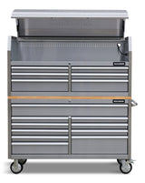 Butcher Block Top Rolling Tool Storage Cabinet with 10 Drawers, Stainless Steel, 56-in